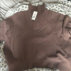 Brown Ribbed Half-Zip Sweater